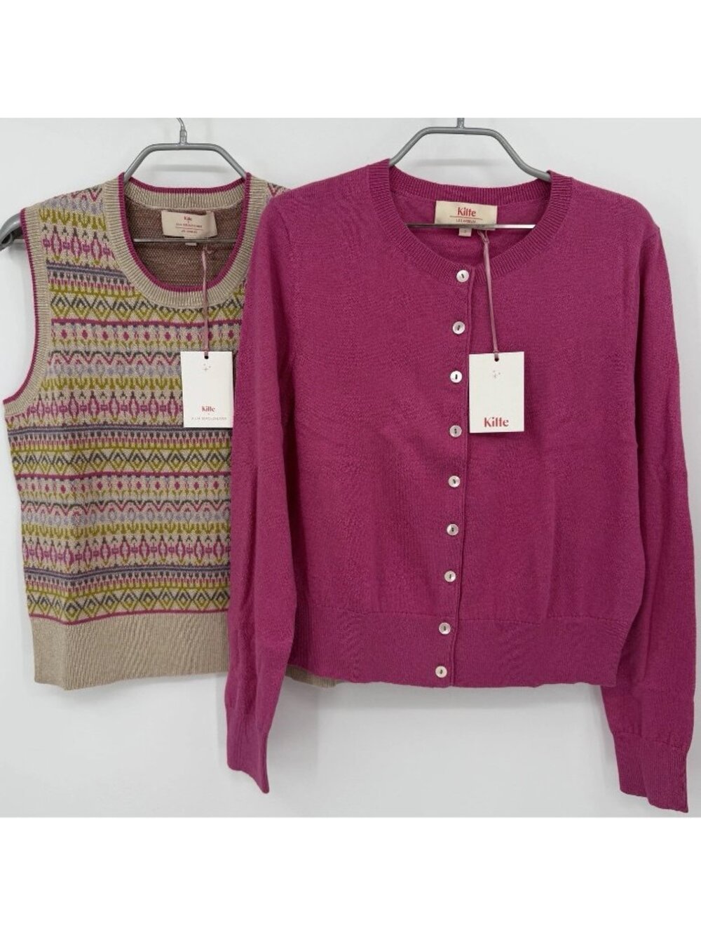 Kilte Collection Goldie Fair Isle Shell & Fuchsia Carrie Cardigan Sweater Set M